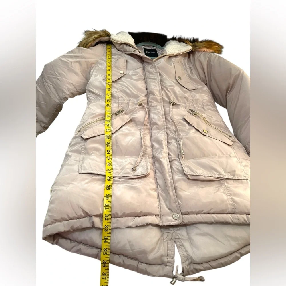 bebe Women's Heavyweight Insulated Long Length Parka Jacket Faux Fur Hood Size L - Picture 10 of 13